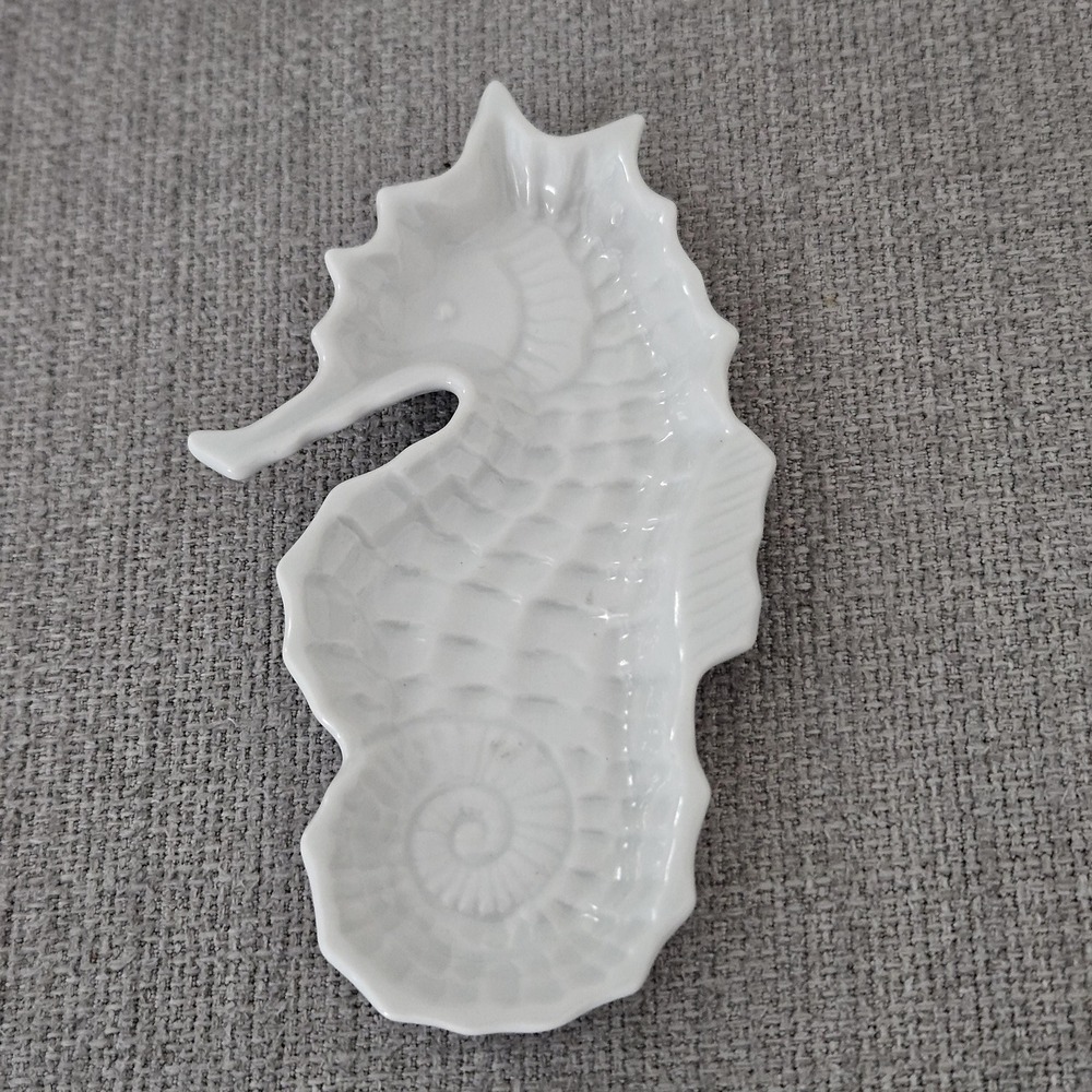 White Porcelain Seahorse Fish dish Andrea Sadek trinket home coastal nautical